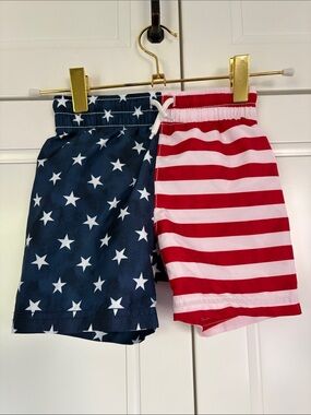 Kids Patriotic Stars & Stripes Swim Shorts - Red & Navy